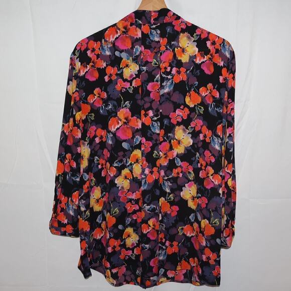 Investments Blouse Button Down Floral Multicolor 3/4 sleeves - Picture 6 of 12